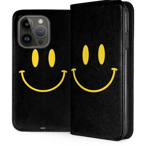 Black Happy Face iPhone 15 Pro Folio Case